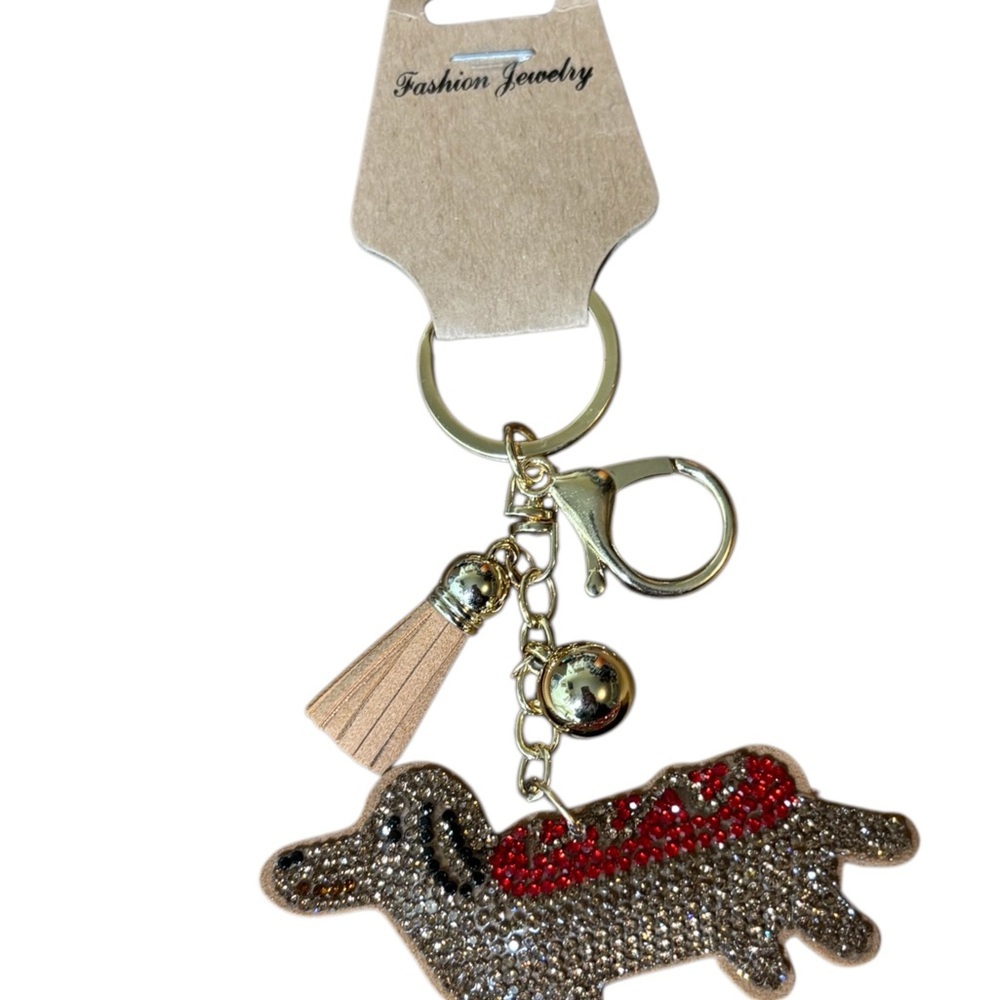 Fashion Jewelry Sparkling Dachshund Keychain with Red and Brown Sparkle - Picture 4 of 7